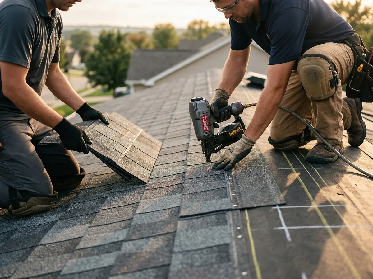 Professional roofer working on a residential roof in Hollidaysburg